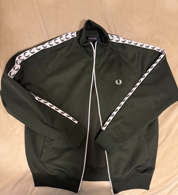 Fred Perry Track Jacket Mens Large Dark Green Zip Up Taped Casual Mod Terrace