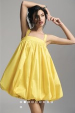 Anthropologie Yellow Bloni Square-Neck Taffeta Bubble Mini Dress Size Medium