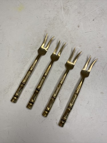 Thailand Nickelbronze Appetizer Cocktail Forks & Spoon Bamboo Design Set of 5 - Picture 2 of 12