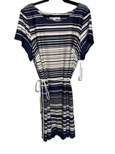Emma & Michelle Dress Navy Stripe Plus Size 3X Short Sleeve Pullover Stretch NEW