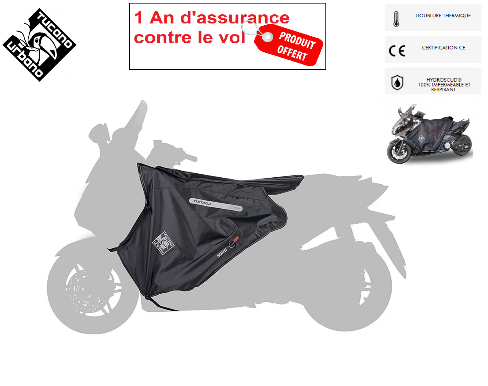 Tablier Tucano R089 pour scooter Yamaha TMAX 530 de 2012 à 2016 noir