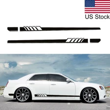 2pcs Black Sport Racing Stripe Side Body Door Skirt Vinyl Decal Stickers