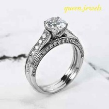 Lab-Created 2.93CT Round Cut Diamond 14K White Gold Over Engagement Wedding Ring