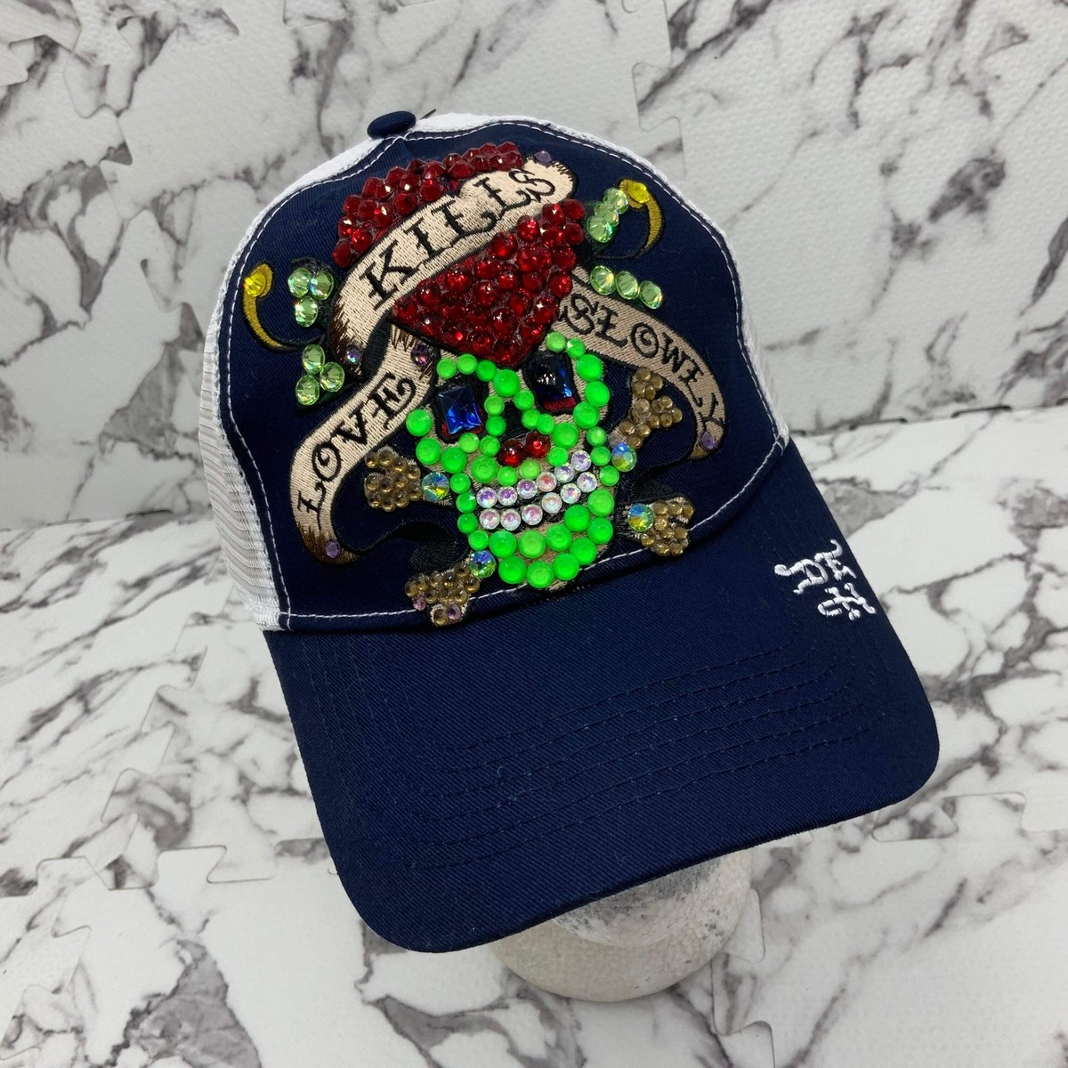 【Ed Hardy】海外限定 Love Kills Slowly ユニセックス キャップ Men's Ed Hardy Love Kills Slowly Navy | White | Lime Green