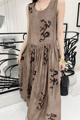 UMA WANG Dragon Pattern Round Neck Tank Top Pullover Retro Print 