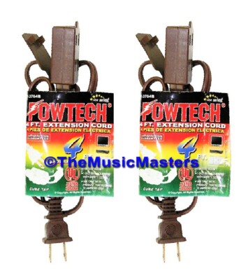 2X Electric 4ft Extension Cord 3 Outlet 2 Prong Electrical AC Power Cable Brown