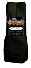 Extra Wide Tube Socks Size 9-16 Up to 6E Stretch 3-Pack BLACK Made in USA