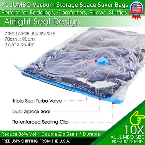 Jumbo Vacuum Storage Bags XL XXL Bedding Clothes Travel Space Saver w/ Hand Pump - Picture 9 of 15