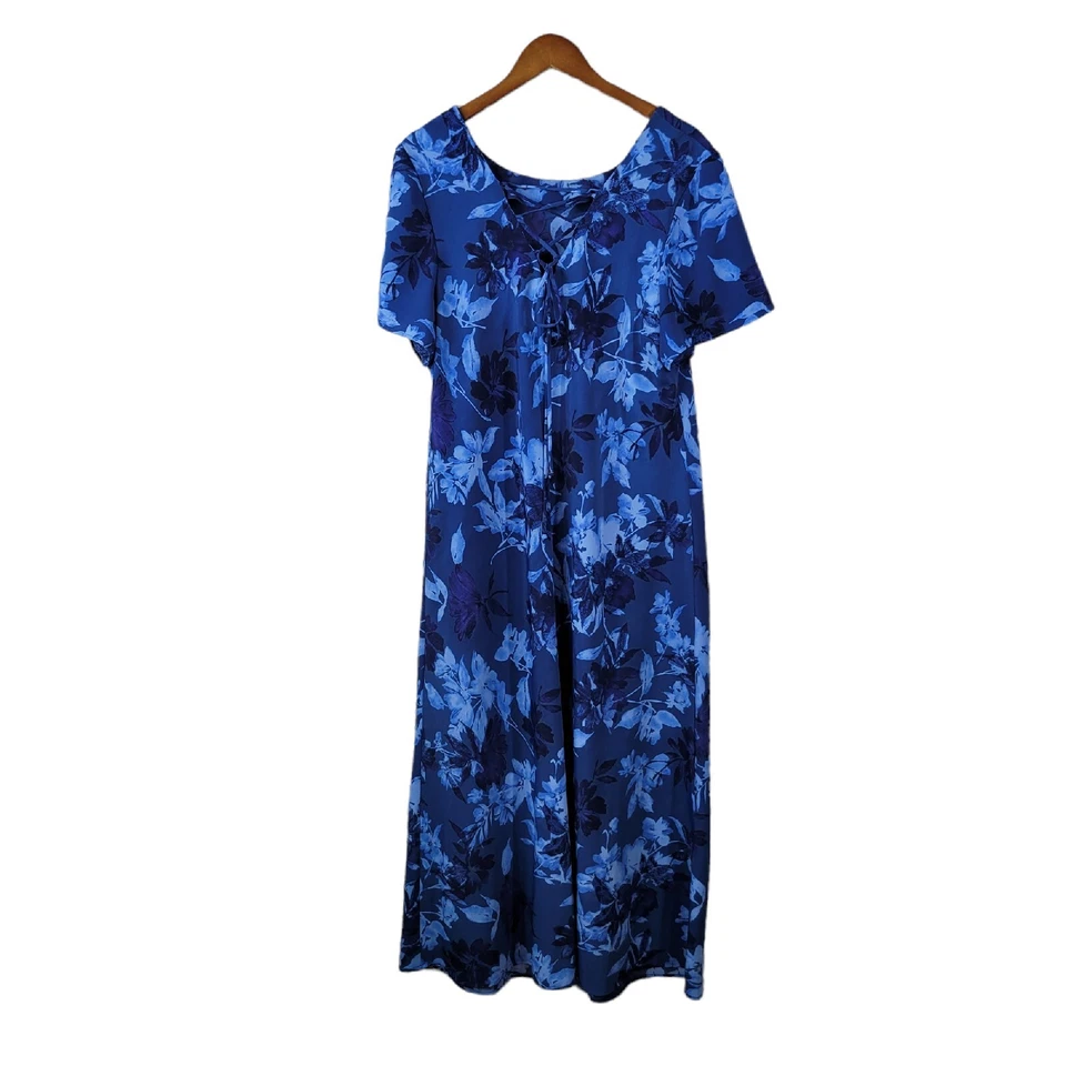 Vintage 90s Slip Dress Plus size 20/22W Cottagecore alt maxi long Floral Lace Up - Image 4 of 4