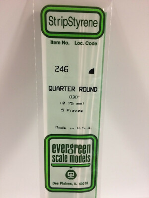 NEW Evergreen Scale Models #246 Polystyrene Quarter Round .030 x 14 in 5 Pk