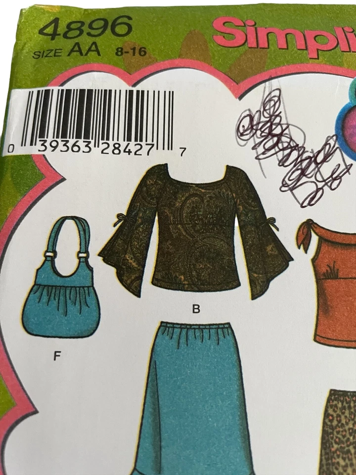 Girl/Girl Plus Boho Chic Skirt Butterfly Sleeve Top Bag Pattern Simplicity 4896 - Image 3 of 4