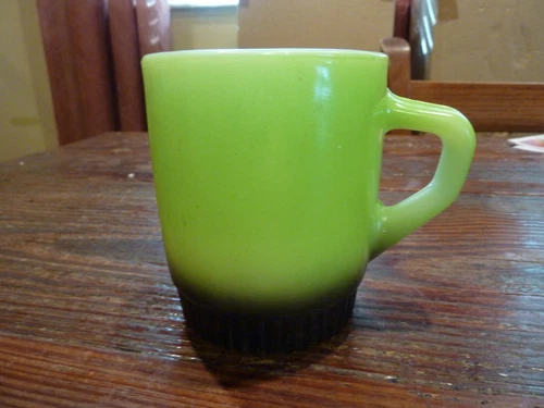 1 Vtg Anchor Hocking Fire King Cup Mug Ribbed Stackable Greem Black Bottom