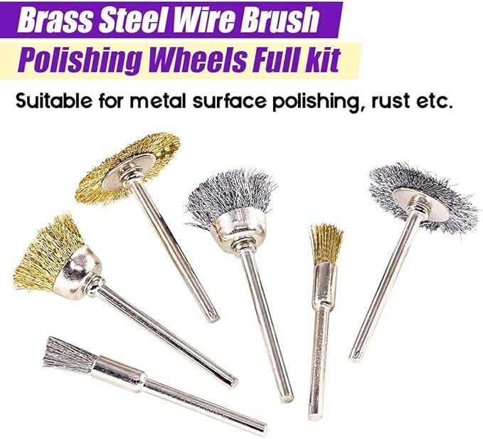 Swpeet 72-Piece Wire Wheel Brush Kit - Brass & Steel Brushes For Rotary Tools, 1/8" Shank
