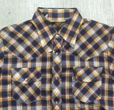 Vintage 70s Levi's Big E Pearl Snap Western Button Shirt Mens Size XL Fits M 