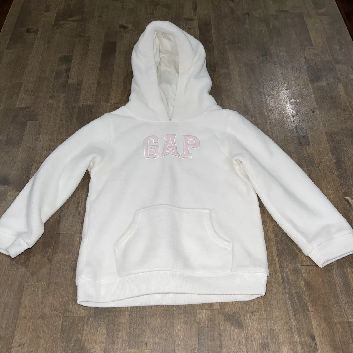 Baby Gap White Pink Fleece Hoodie Sweatshirt Girl s Size 5