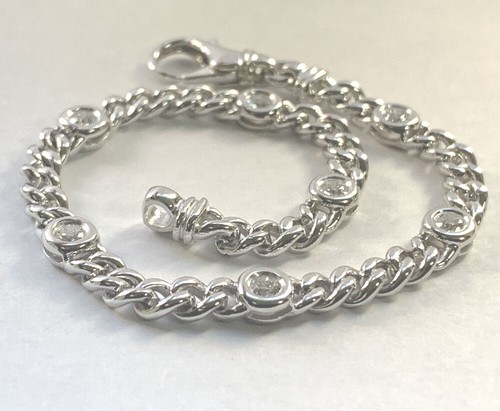 0.80 ct Ladies Round Cut Diamond Cuban Link Bracelet 14 kt White Gold - Picture 2 of 4