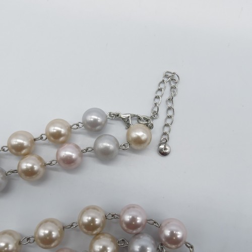 Faux Pearl Beaded Necklace Pastel Color Classic Coquette Statement 35" - Picture 6 of 12