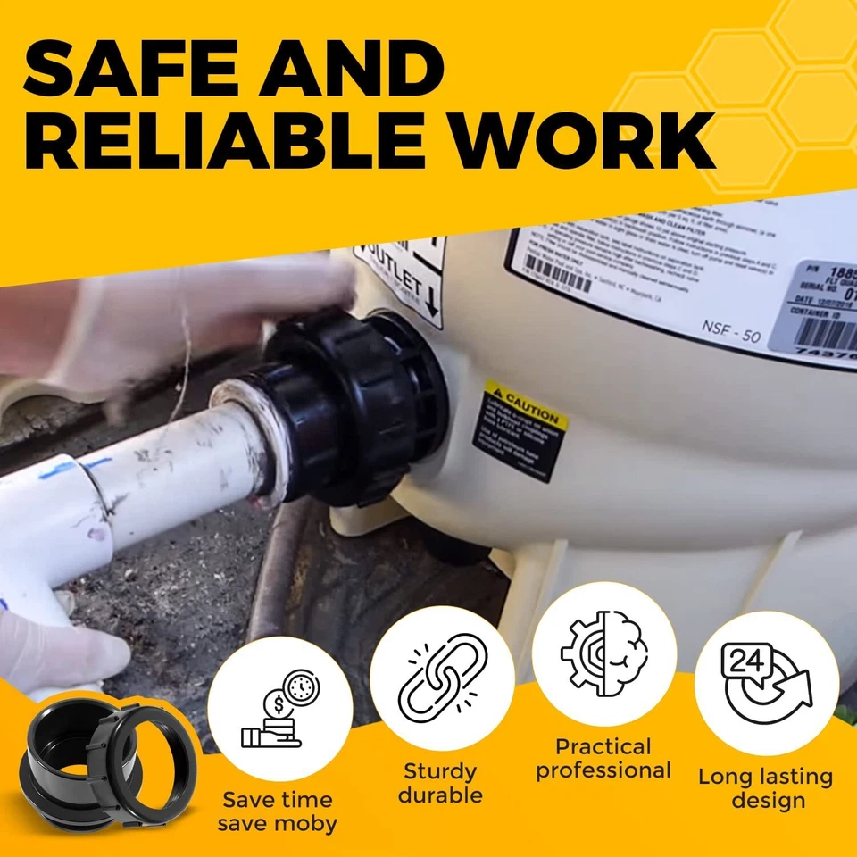 For Pentair 270100 Black Valve Adaptor Kit Unions Pool/Spa Cartridge & DE Filter - Image 3 of 4