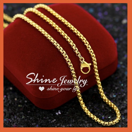 18K PLAIN GOLD FILLED MEN LADIES SOLID BOX CHAIN NECKLACE for CHARM PENDANT 45CM - Picture 13 of 15