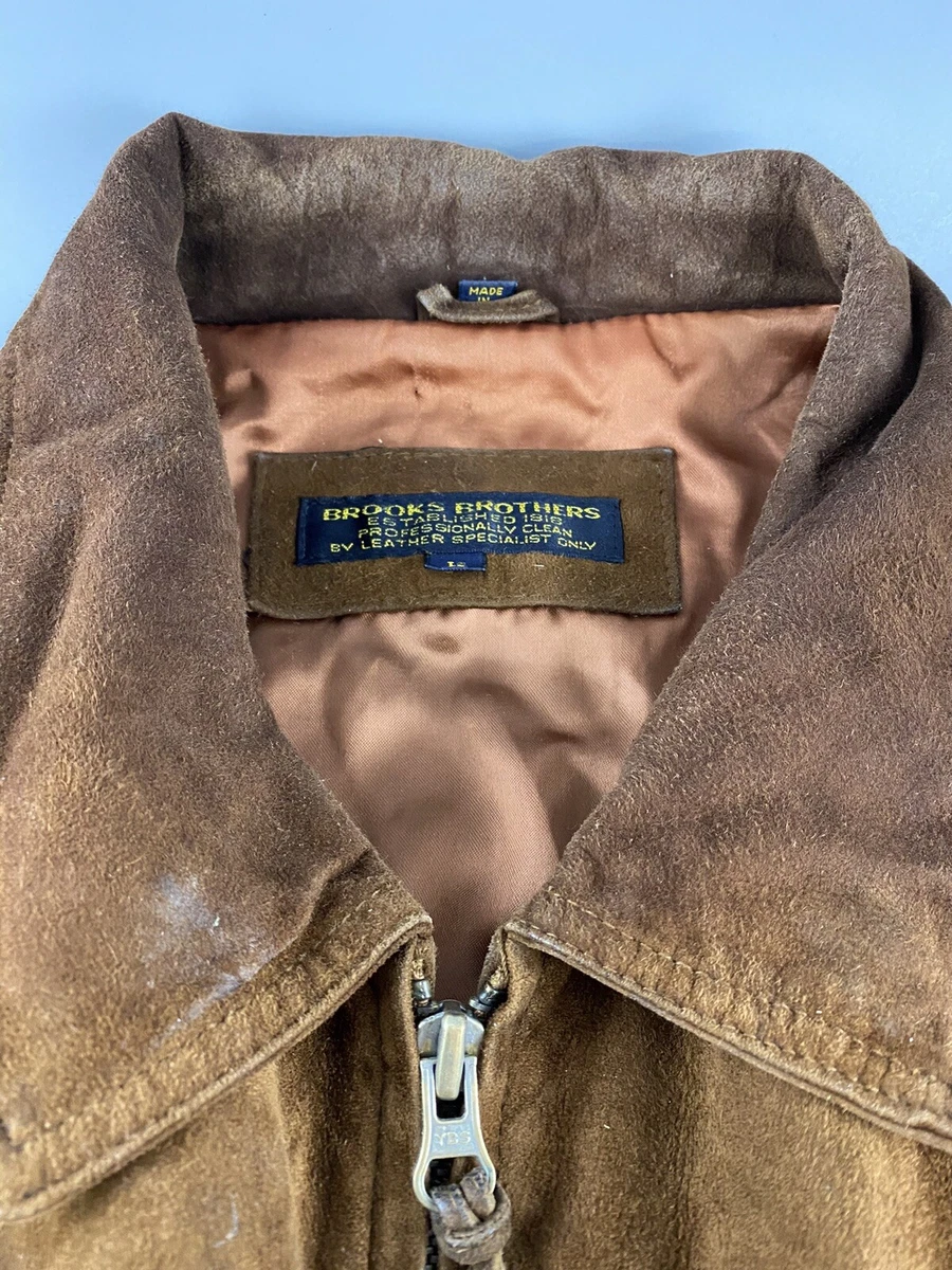 Brooks Brothers Butter Suede Bomber Jacket Large Brown Pockets