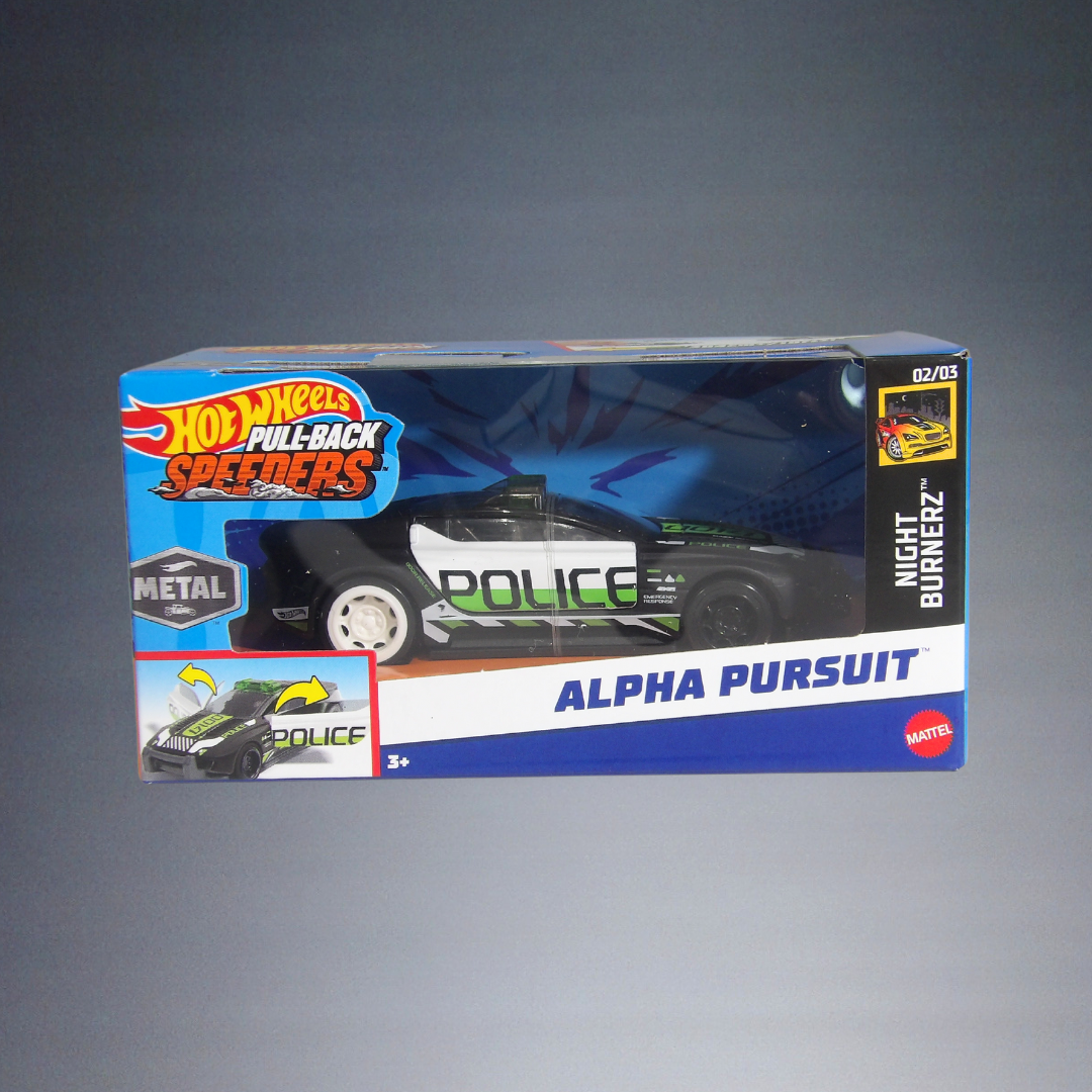 2024 HOT WHEELS PULL-BACK SPEEDERS ALPHA PURSUIT NIGHT BURNERZ 1:43 POLICE CAR