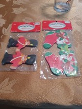 2 Vintage Paper Santa Stocking & Soldier Paper Garland Made Taiwan Ephemera 