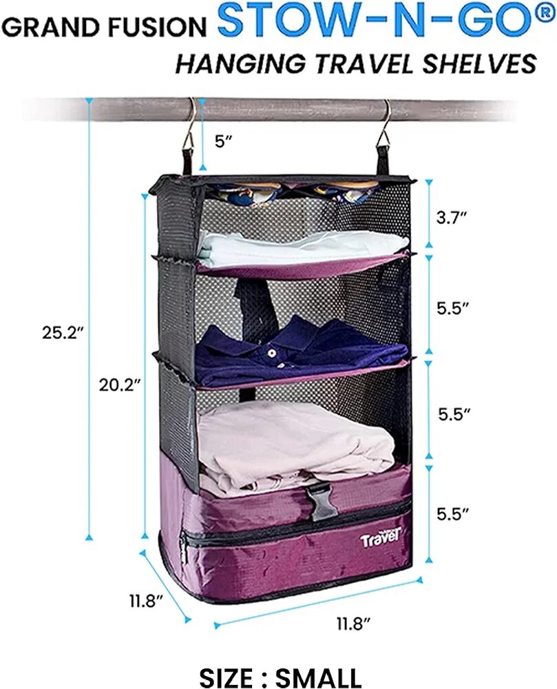 Grand Fusion Small Stow-N-Go Luggage Travel Organizer 3 Tier Hanging Shelf Black