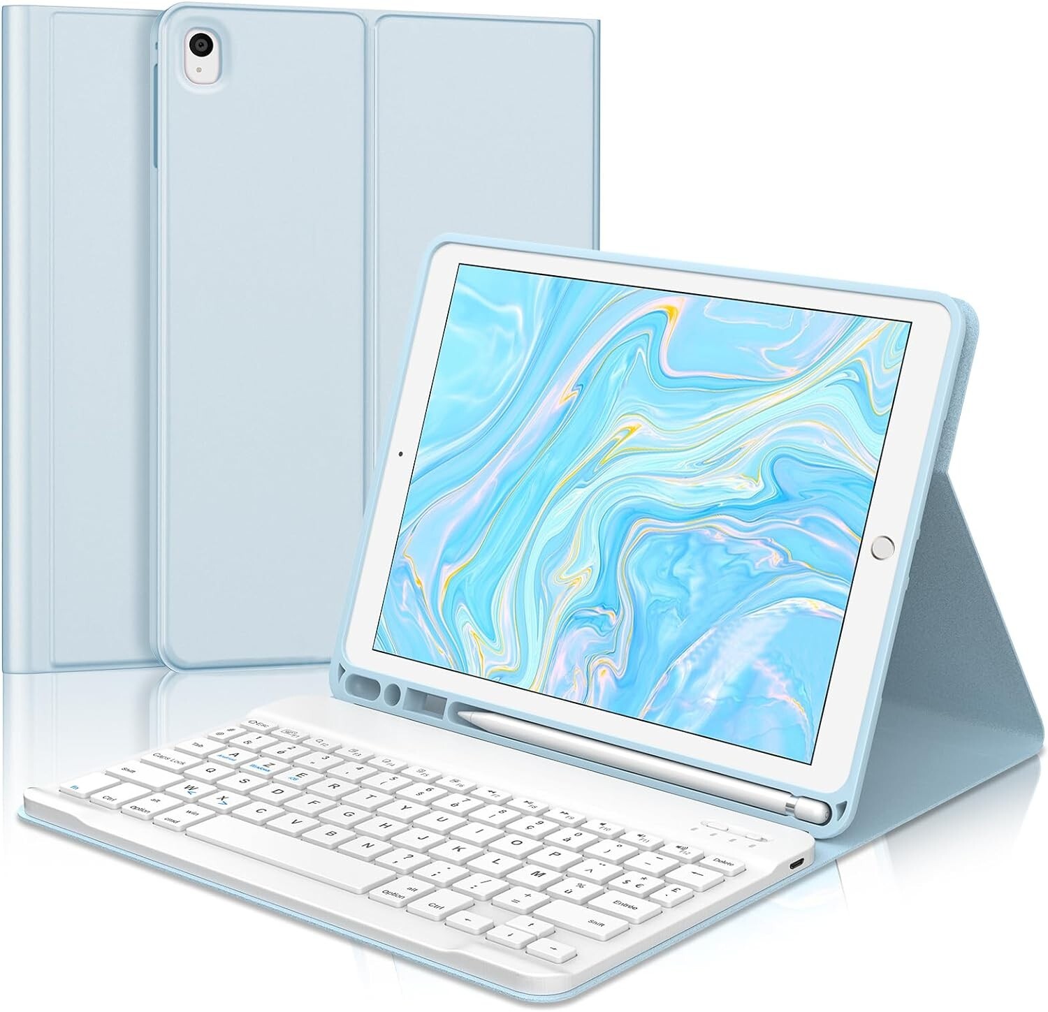 Clavier iPad 9eme génération AZERTY avec coque de protection bleue JADEMALL
