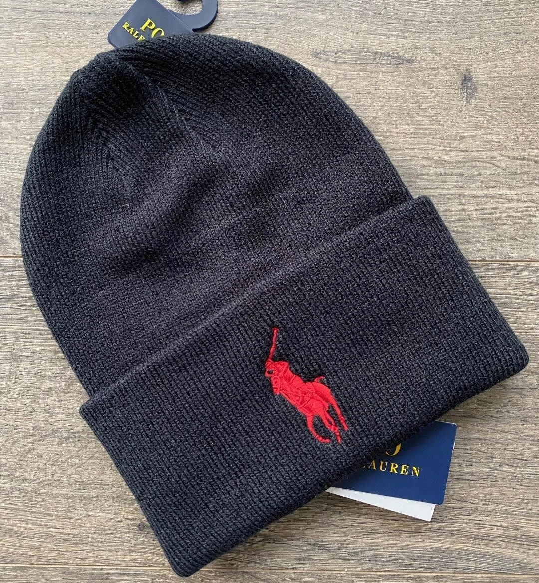 Polo Ralph Lauren Men's Beanie Hat Black Big Pony New