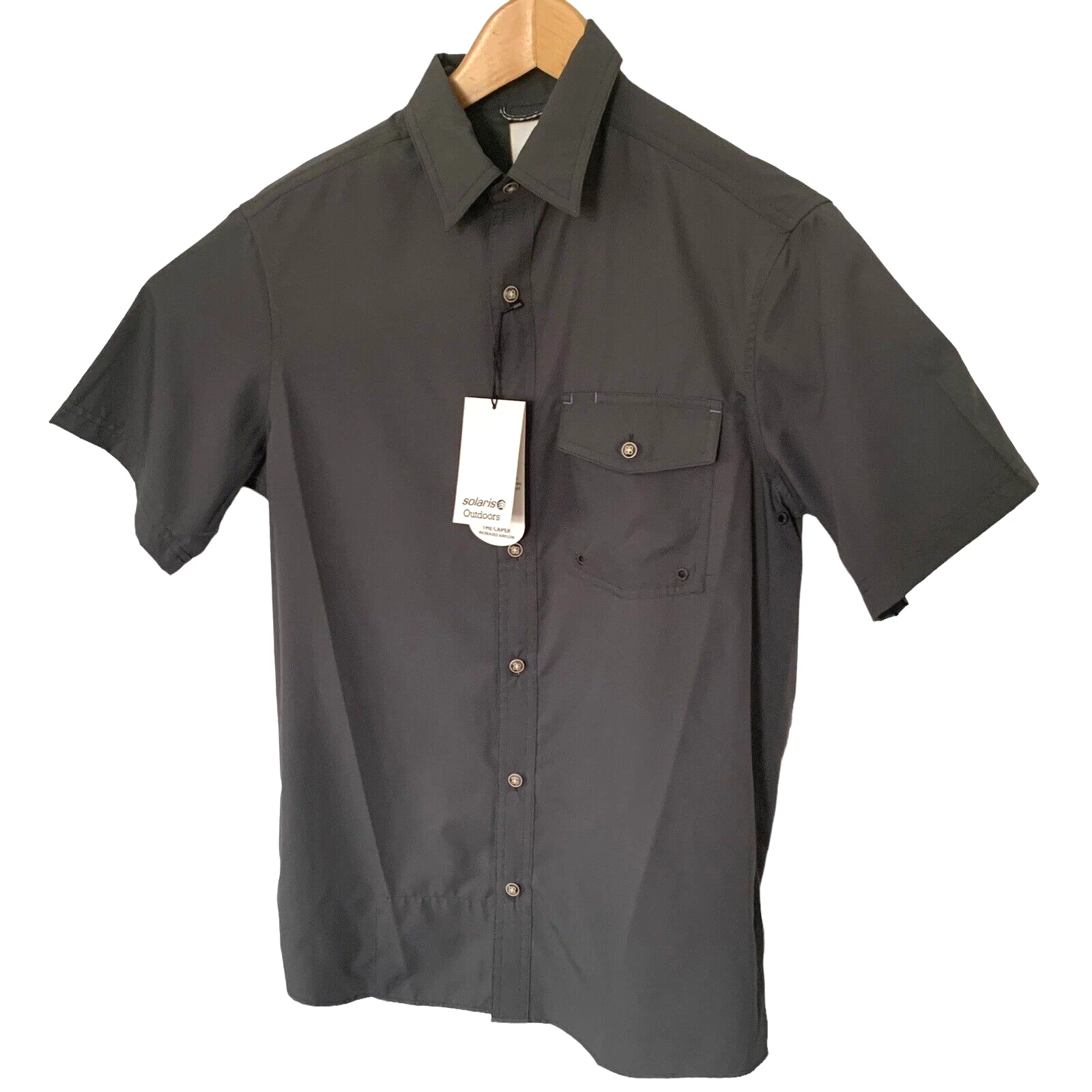 Solaris Shirt Mens Small Gray Vented Fishing Moisture Wicking Quick Dry NEW