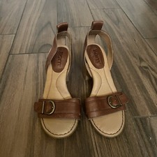 Born Sandals Womens Size 6M Brown Tahlia Leather Stacked Heel