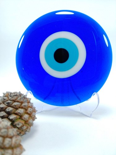 Glass Evil Eye Without a Hole 9 cm, Turkish Handmade Big Amulet Home Decor Nazar - Picture 6 of 8