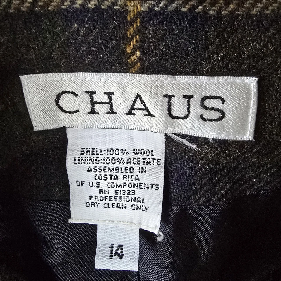 Blazer chaqueta hombreras de lana de doble botonadura a cuadros talla 14 Chaus de colección Foto 3 de 4