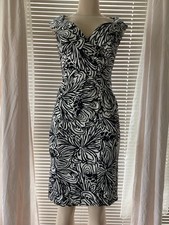 Evan Picone Dress Size 6   Knee Length  Black & White Tropical Rutch Sleeveless