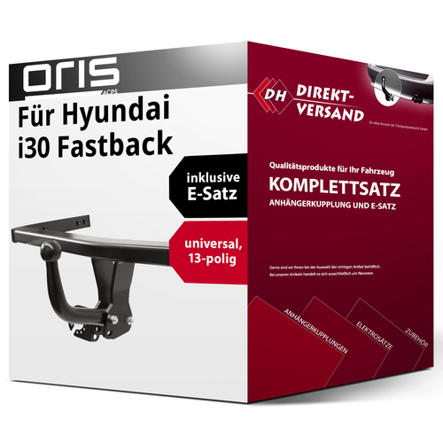 Anhängerkupplung starr + E-Satz 13pol universell für Hyundai i30 Fastback 17-