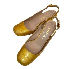 CHANEL Pumps Patent Leather Gold Women's Heel Size EU35/US4.5
