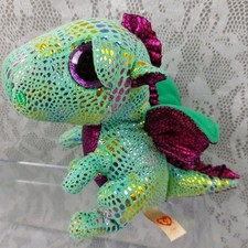 Ty Cinder Dragon Green Metallic Big Eyes Beanie Boos 6" Plush Stuffed Toy 2016