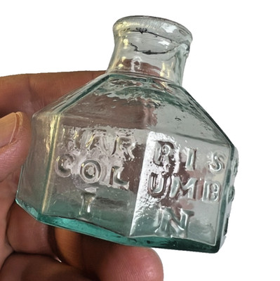 Antique Harrison s Columbia Ink Bottle Open Pontil 8 Sided Whittled Philadelphia