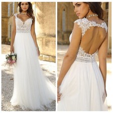 Flowing lace straps wedding dress wedding dress 32-60 buttons to measure ivory tulle