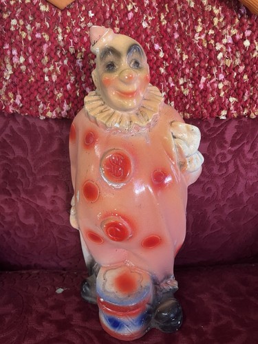 Vintage 1930s Large Chalkware Clown Bank 13" Tall