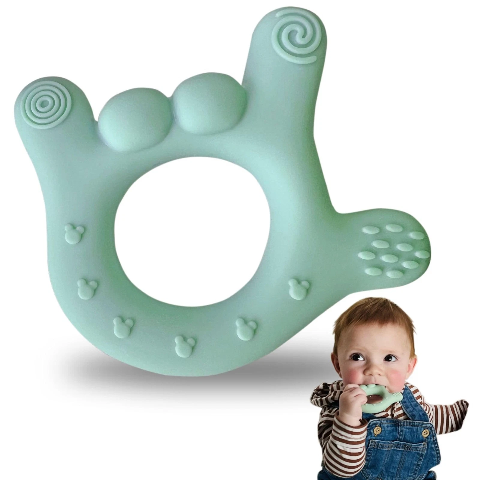 Silicone Hand Teether - I Love You Baby Teething Toy 0-12 Months Light Green