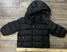 Polo Ralph Lauren Down Puffer Hooded Coat 2T Black Red Pony Zip Snap Outerwear