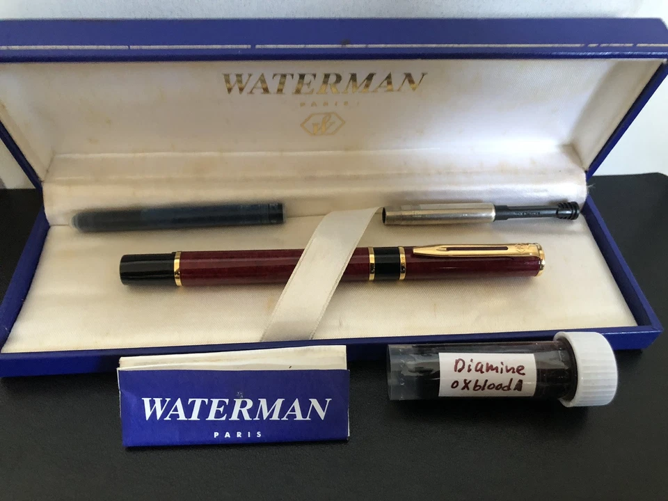 Waterman Laureat Marble Red Fountain pen With Box, Converter, etc - Image 2 of 4