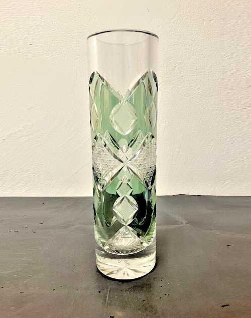 Zylinder-Deko-Blumenvase, schweres massives Glas, grün-weißes Finish, 25 cm