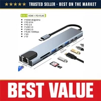 USB C Hub 8-in-1 Type-C to 4K HDMI RJ45 SD/TF Card Reader PD Fast Charge