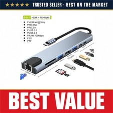 USB C Hub 8-in-1 Type-C to 4K HDMI RJ45 SD/TF Card Reader PD Fast Charge