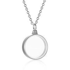 Circle Glass Locket Urn Necklaces for Ashes Stainless Steel Cremation Jewelry...