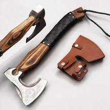 Handmade High Carbon Steel Home Décor Axe Gear with Dark Wood Shaft