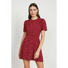 Reformation Red Floral Dress - Short Puff Sleeves - Fit-and-Flare Skirt Size 12