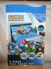 Sonic The Hedgehog 4pc Full Sheet Set! 1 Fitted, 1 Flat Sheet & 2 Pillow Cases!